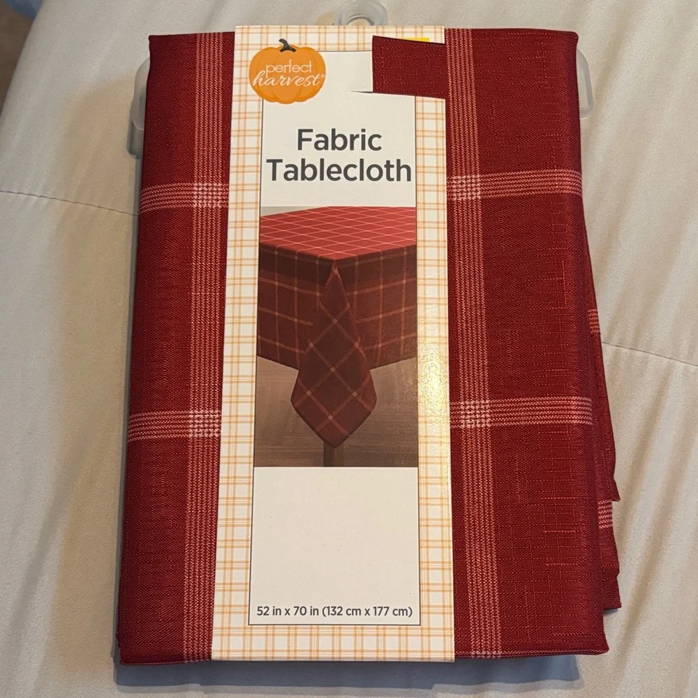Red fabric Plaid table cloth 52 by 70 inches new